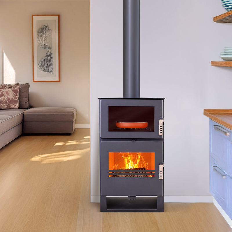 Carrio Inox Holzofen mit Backofen 9 kW – Effiziente Heizung und Kochlösung