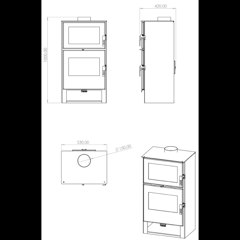 Carrio Inox Holzofen mit Backofen 9 kW – Effiziente Heizung und Kochlösung