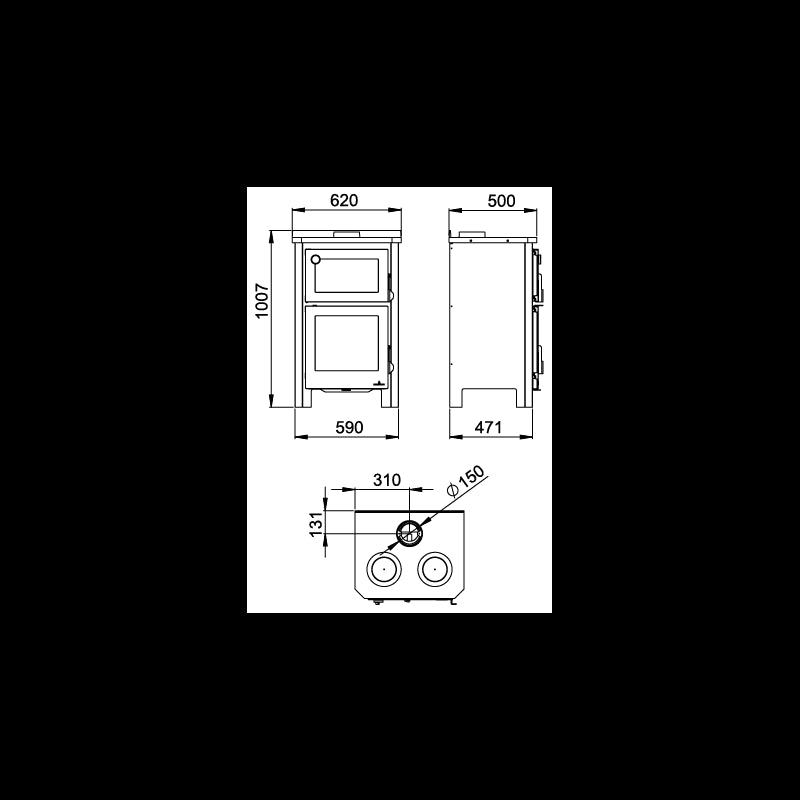 Pramoda Etna 14 kW Holzofen mit Backofen und Kochplatten für große Räume