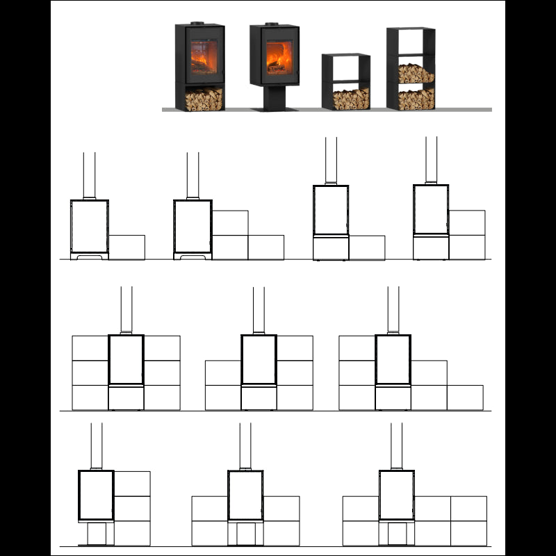 Effizienter 8.5kW Holzofen Domino mit Standfuß, Vermiculite Brennkammer, große Sichtscheibe
