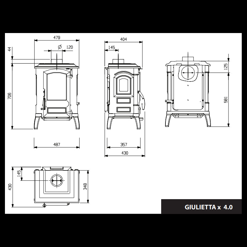 Giulietta X 4.0 Gusseisen Holzofen: Kompakt, Effizient, Hohe Leistung 6,5 kW