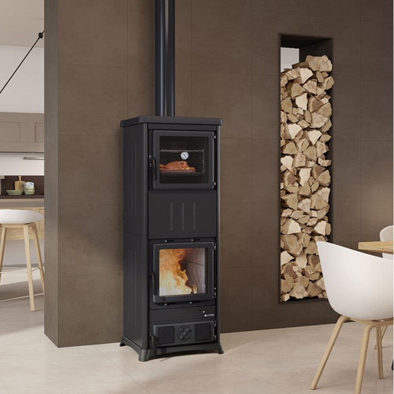Nova Forno Stahl Holzofen: 12 kW, integrierter Backofen, modernes Design, hohe Effizienz