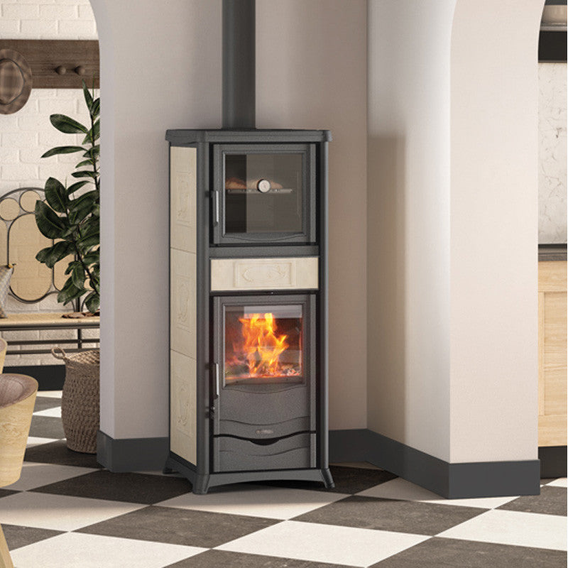 Rossella Plus Forno 5.0 Holzofen mit Backofen, Naturstein, Gusseisen, 9,4 kW