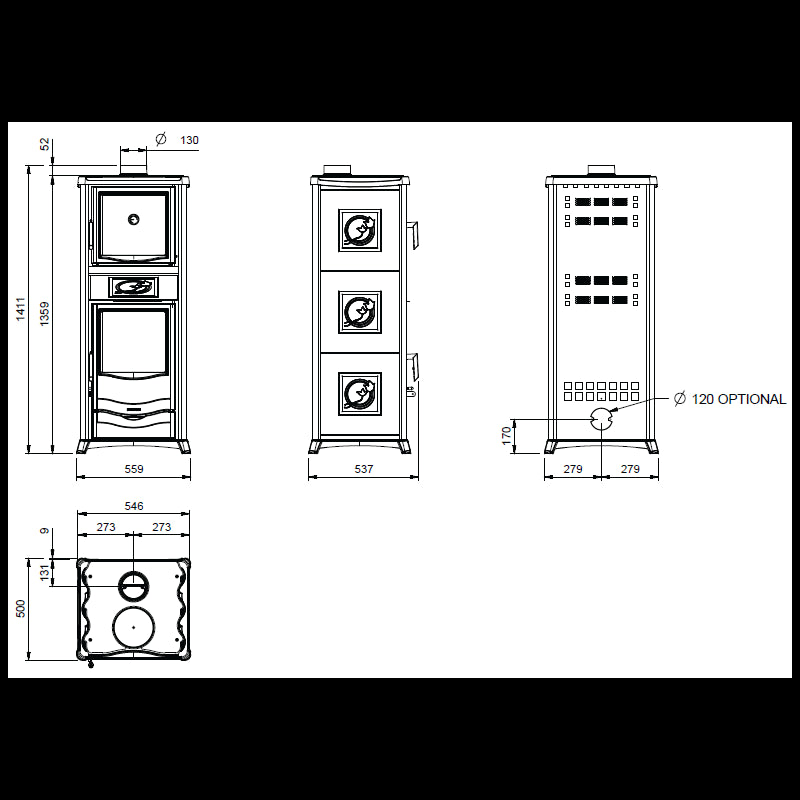Rossella Plus Forno 5.0 Holzofen mit Backofen, Naturstein, Gusseisen, 9,4 kW
