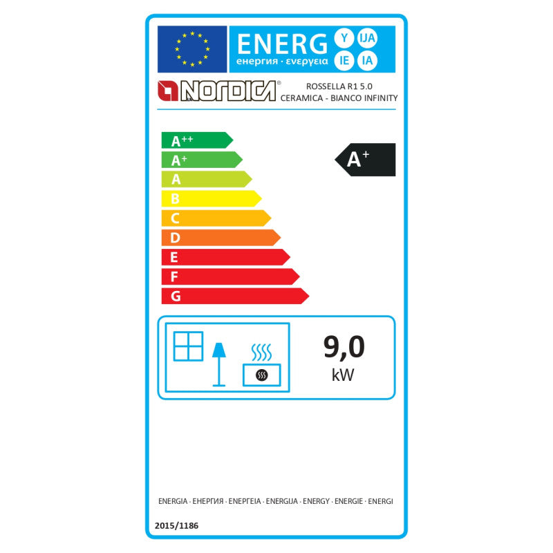 Rossella R1 5.0 Keramik Holzofen: Effizienter 9 kW Gusseisen-Kamin, Umweltfreundlich mit Stil