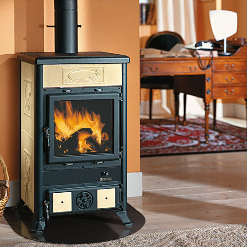 Rossella R1 5.0 Keramik Holzofen: Effizienter 9 kW Gusseisen-Kamin, Umweltfreundlich mit Stil