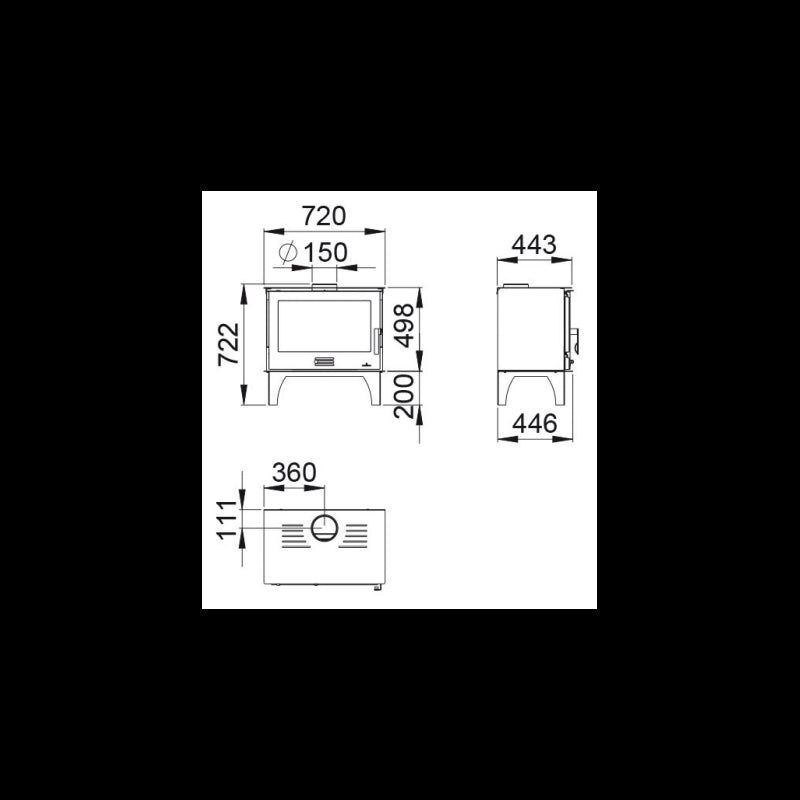 Leistungsstarker Sena Plus Holzofen 12,5kW Gusseisen Stahl für 60cm Scheitholz