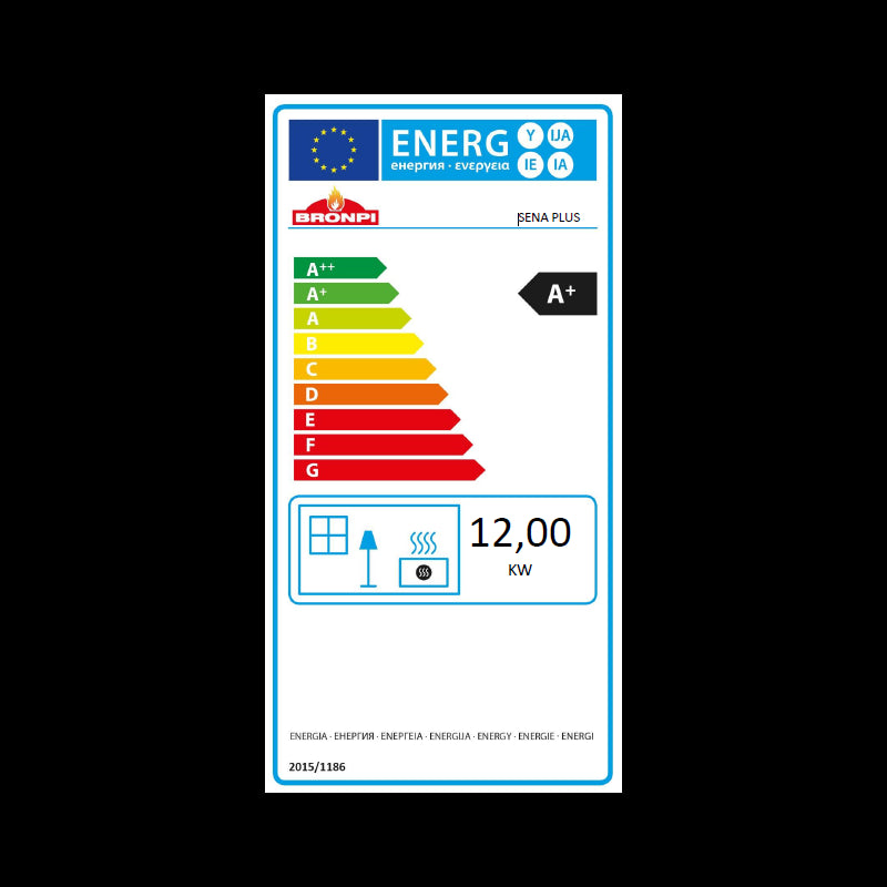 Leistungsstarker Sena Plus Holzofen 12,5kW Gusseisen Stahl für 60cm Scheitholz