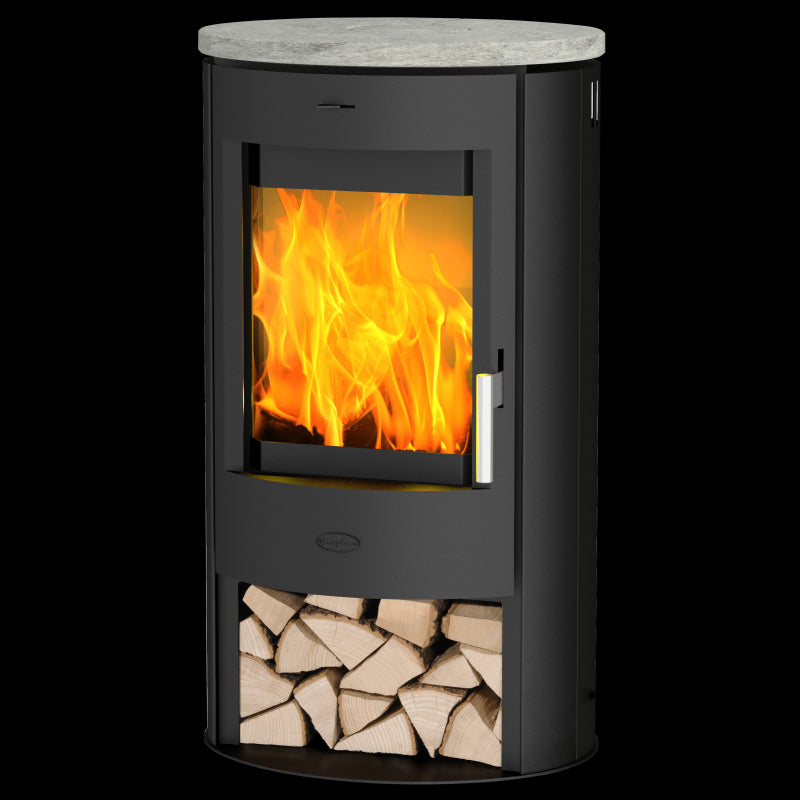 Zaria 6 kW Holzofen mit Specksteinplatte A+ Energieeffizienz Doppelverbrennung Großes Sichtfenster