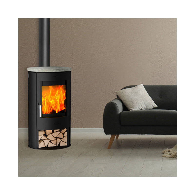 Zaria 6 kW Holzofen mit Specksteinplatte A+ Energieeffizienz Doppelverbrennung Großes Sichtfenster