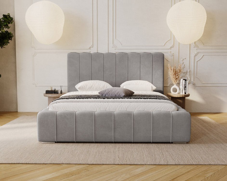 Luxuriöses Designer Polsterbett Alvano Samt Bezug mit Praktischem Stauraum