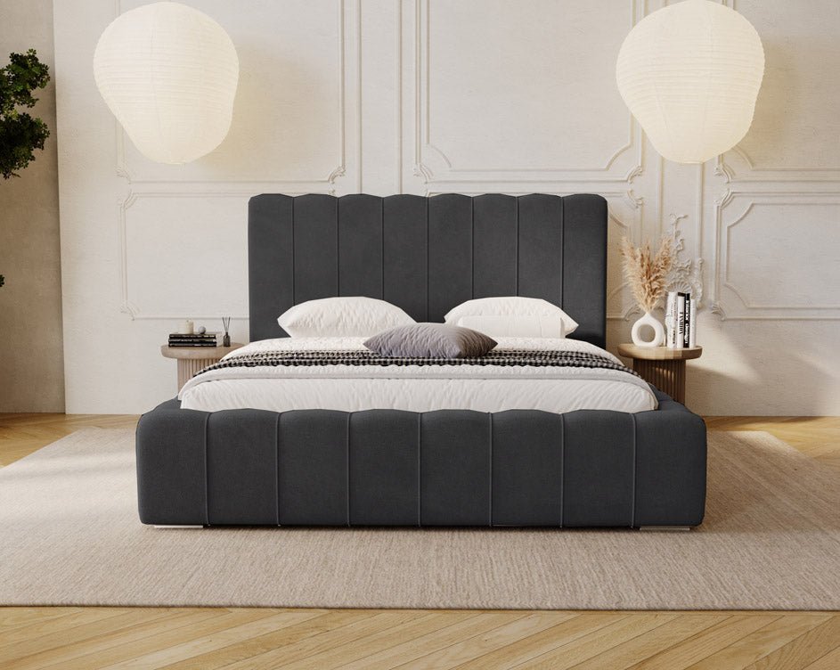 Luxuriöses Designer Polsterbett Alvano Samt Bezug mit Praktischem Stauraum